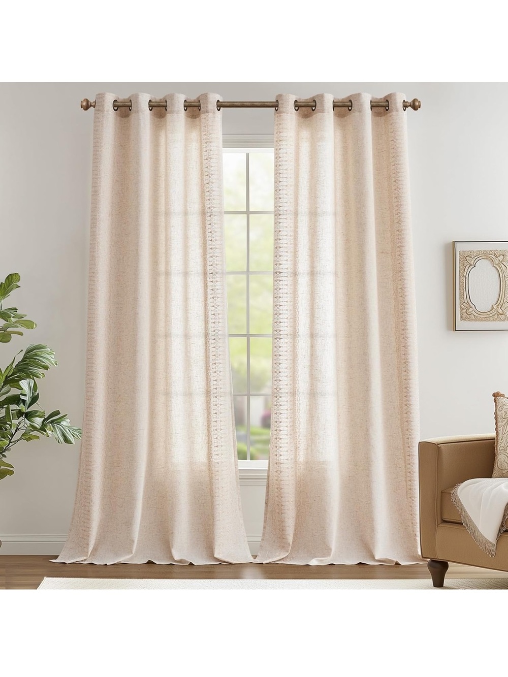 Neutral Beige Patterned Curtain Panel - Picture 3 of 7